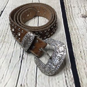 Nocona Hair On Embellished Leather Belt